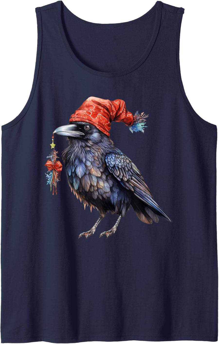 Christmas Raven Santa Hat Animal Raven Crow Bird Lover Sleeveless Tank Top - Navy Blue