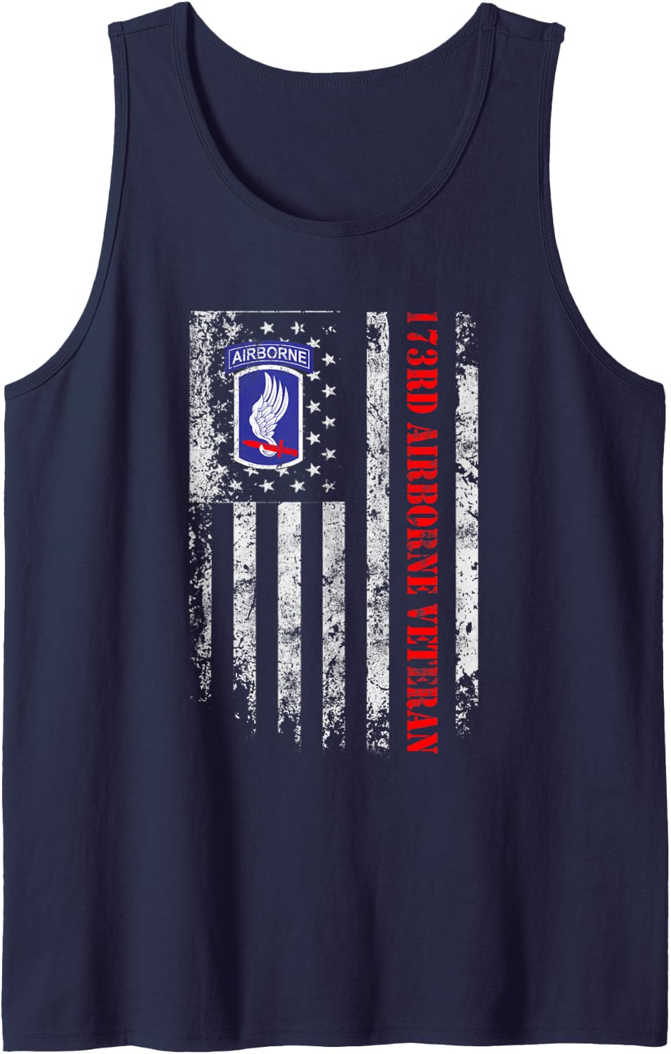 U.S Army 173rd Airborne Brigade Veteran Flag Vintage Mens Tank Top - Navy Blue