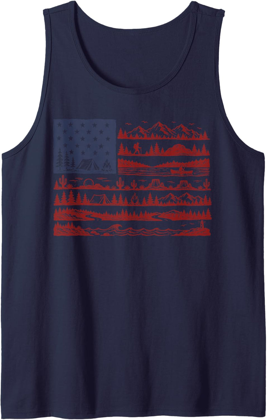 National Parks American Flag Patriotic July 4th Mountain Tank Top - Navy Blue