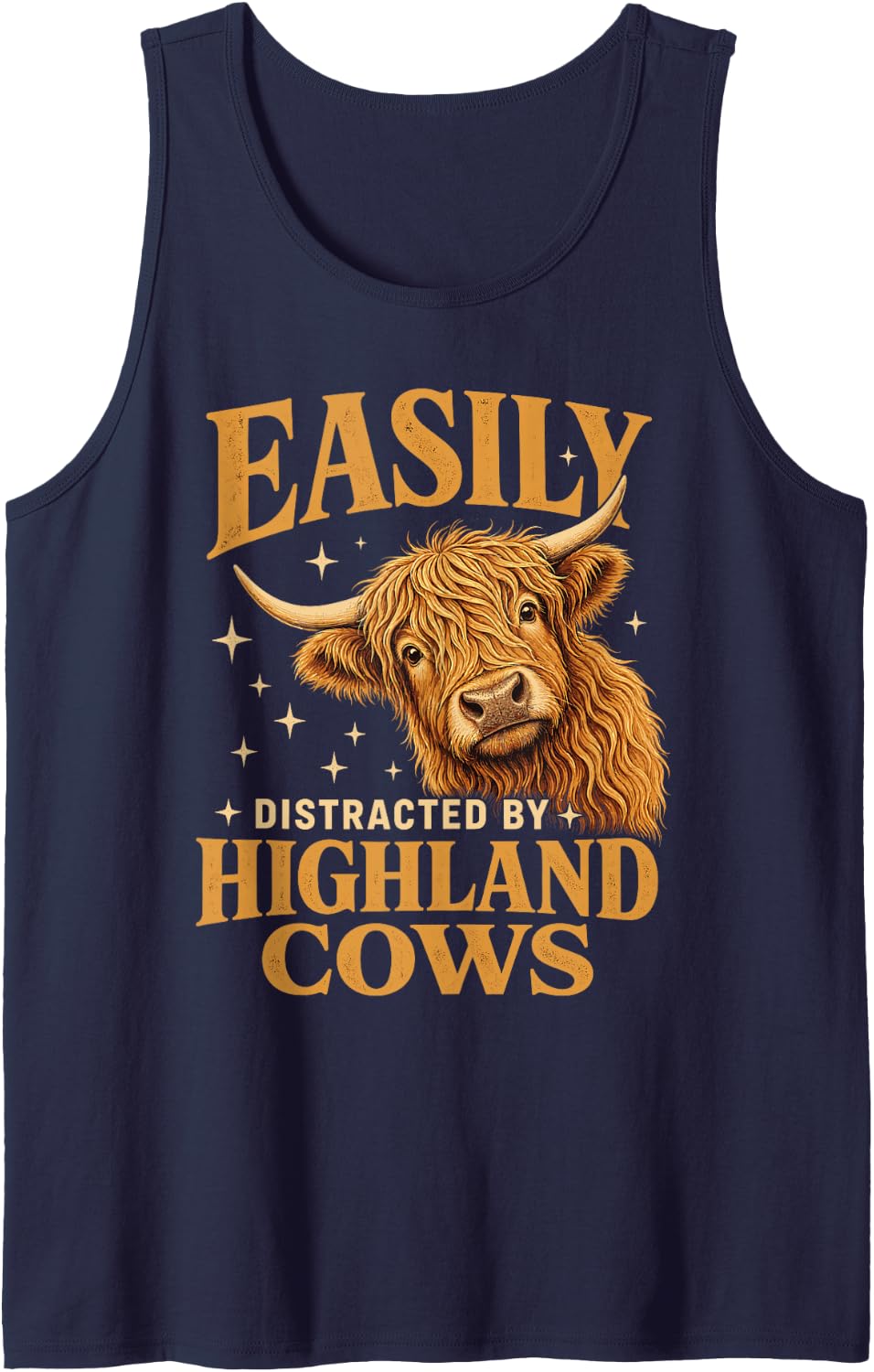Easily Distracted By Highland Cow Funny Sleeveless Tank Top - Navy Blue