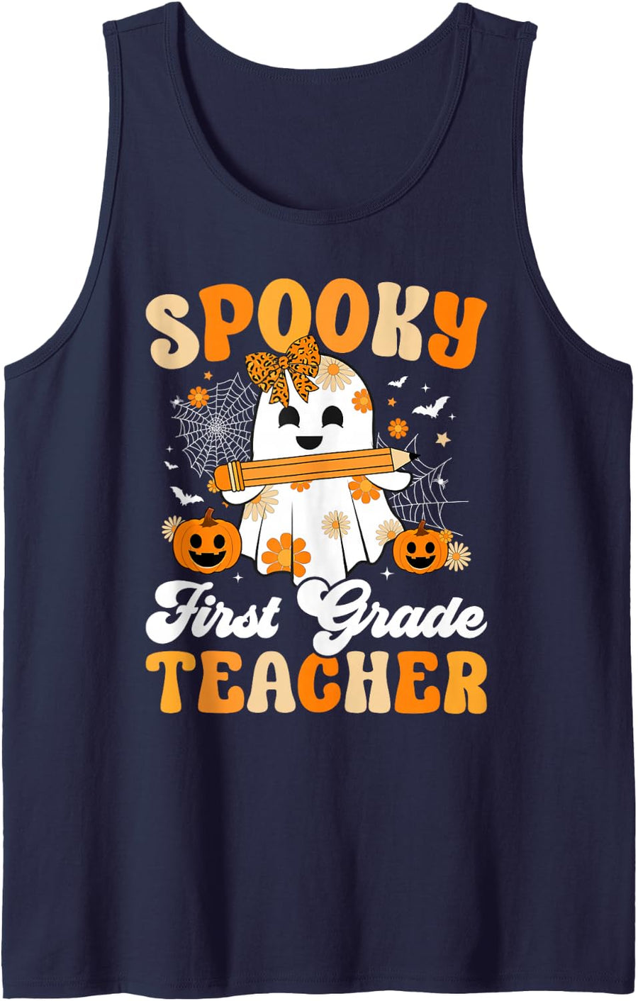Spooky 1st Grade Teacher Halloween First Grade Teacher Sleeveless Tank Top - Navy Blue
