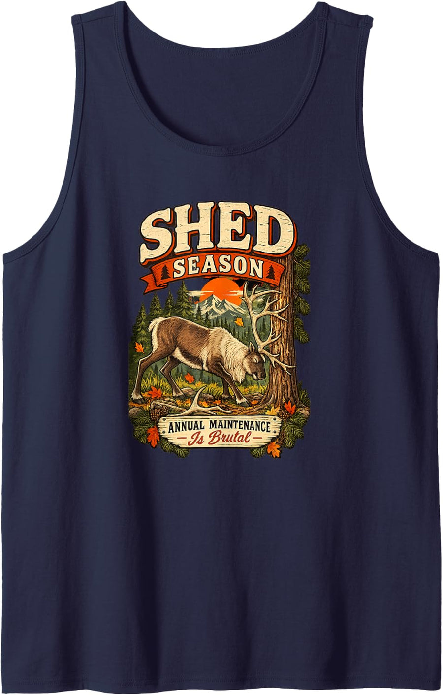 Shed Season Annual Maintenance Deer Antler Hunter Humor Tank Top - Navy Blue