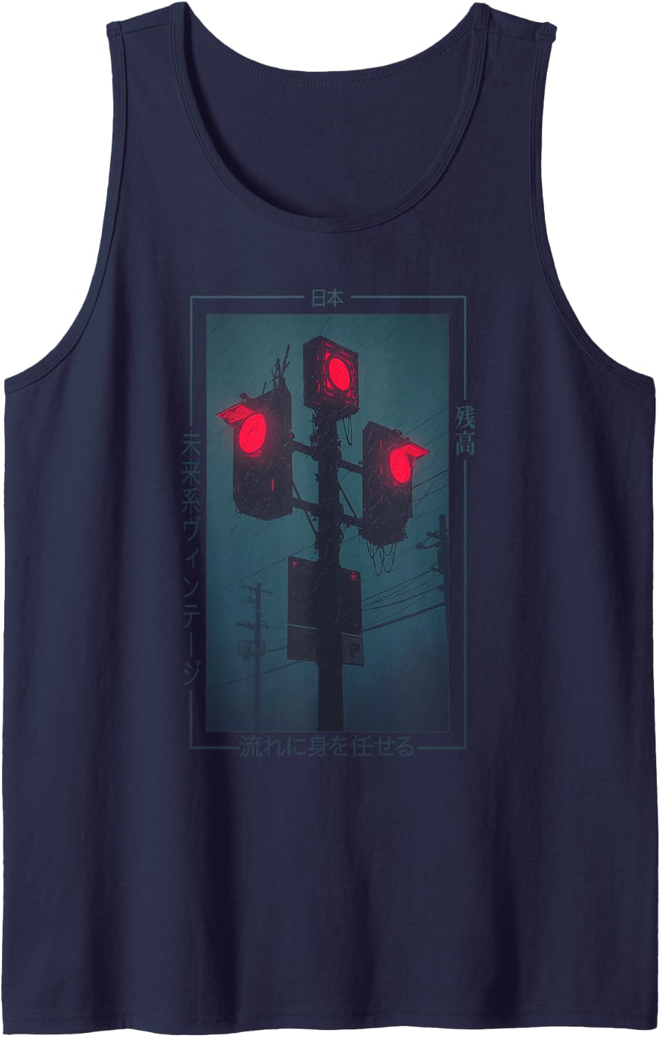 Futuristic Japanese Traffic Light - Cyberpunk Streetwear Art Tank Top - Navy Blue