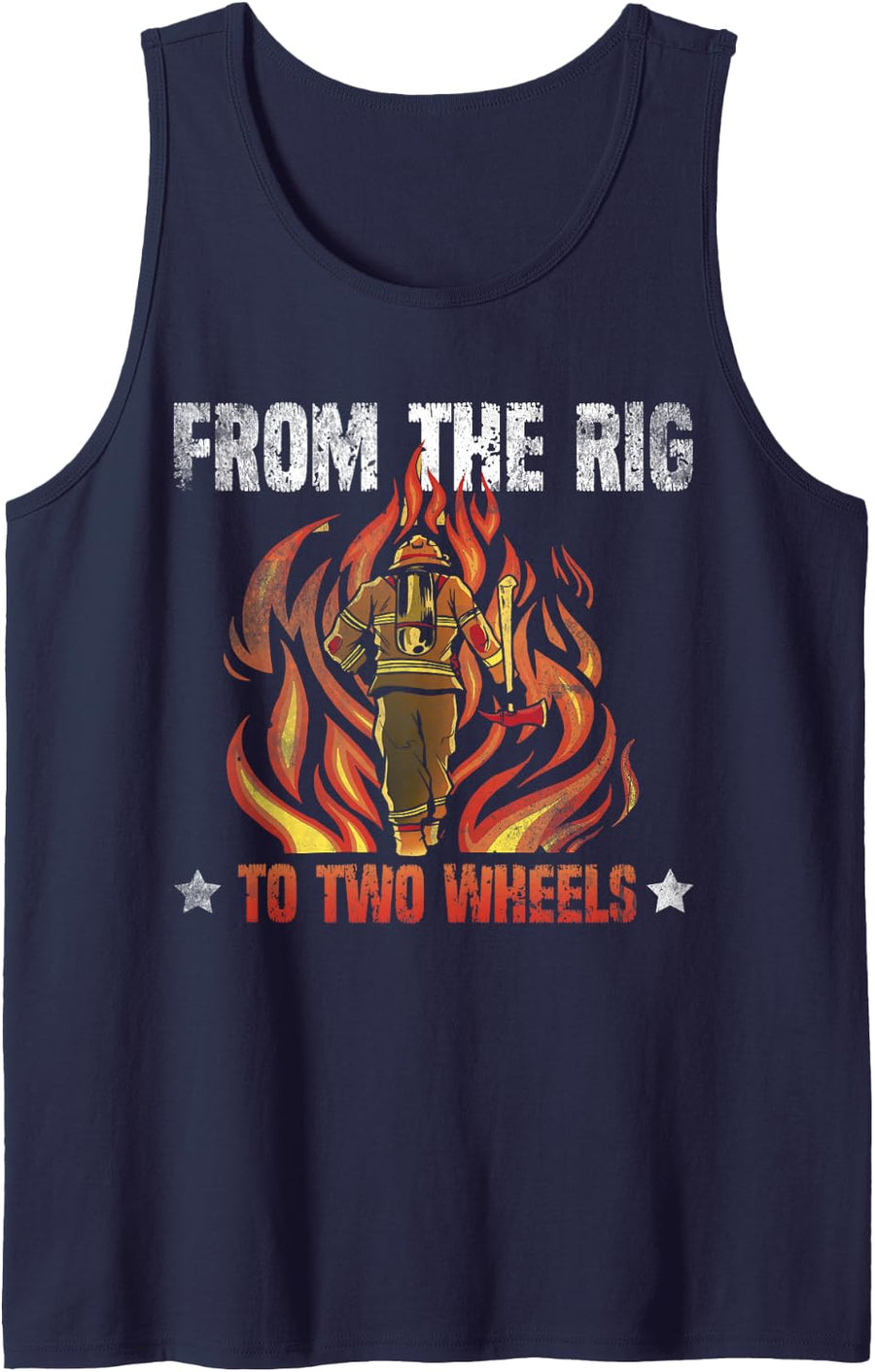 from The Rig to Two Wheels Retired Firefighter Biker Fireman Sleeveless Tank Top - Navy Blue