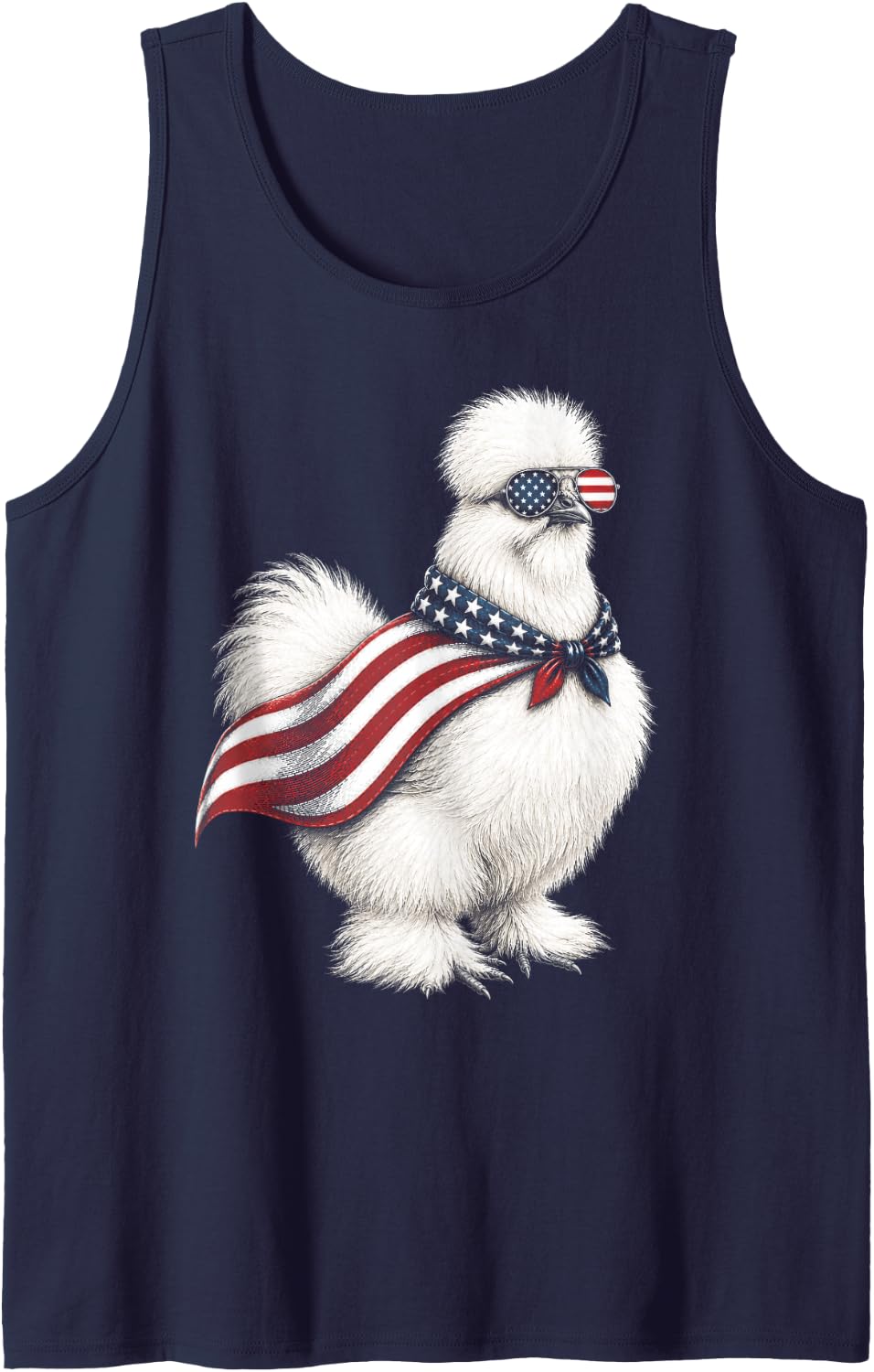 Silkie Chicken 4th of July US American Flag Farm Animal Tank Top - Navy Blue