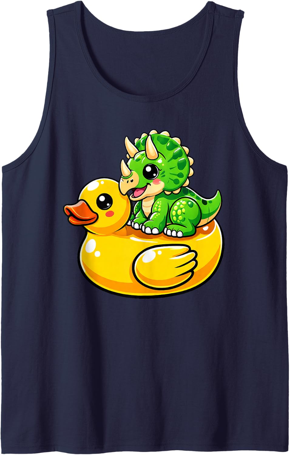 Cute Triceratops Dinosaur Rubber Duck Tank Top - Navy Blue