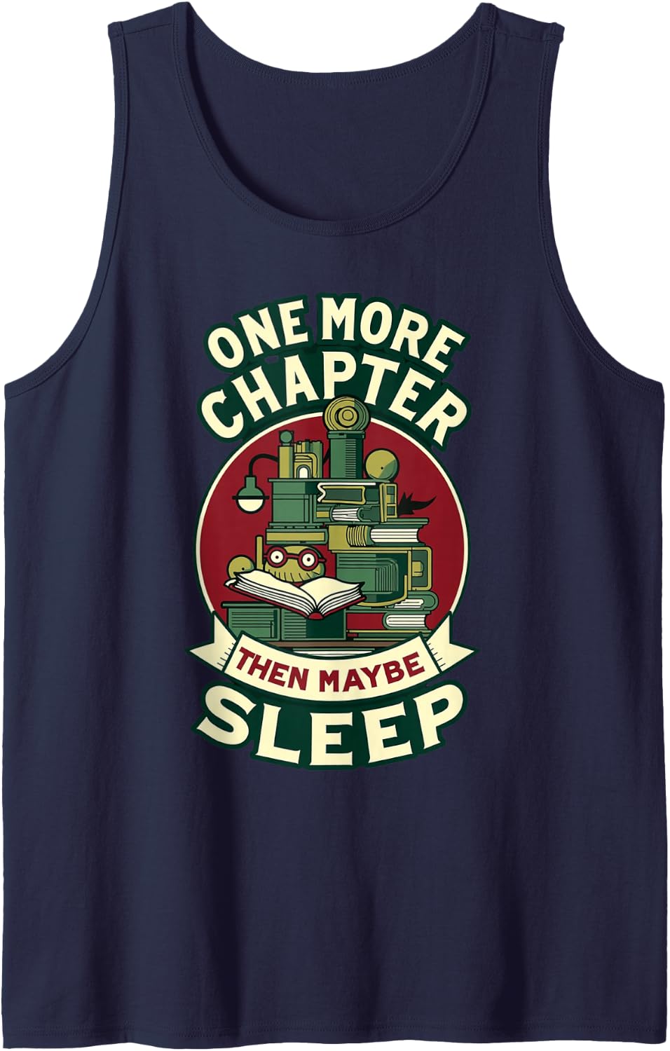 One More Chapter Late Night Coffee Reader Sleeveless Tank Top - Navy Blue