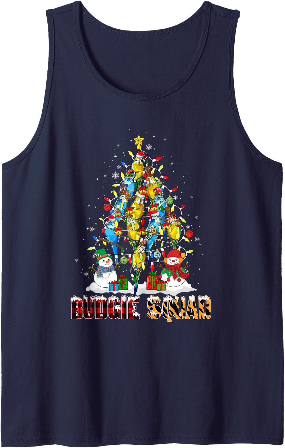 Budgie Squad Santa Reindeer Elf Budgies Christmas Tree Birds Sleeveless Tank Top - Navy Blue