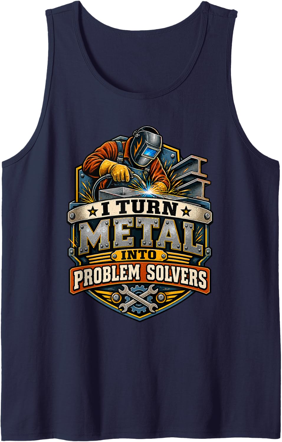 Funny Welding I Speak Fluent MIG TIG Welder Tank Top - Navy Blue