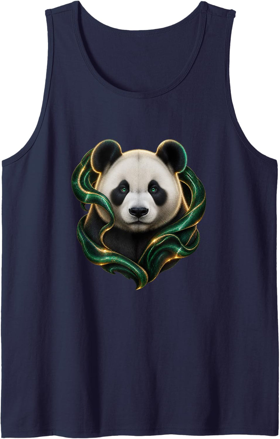 Giant Panda with Green Flowing Ribbons Sleeveless Tank Top - Navy Blue