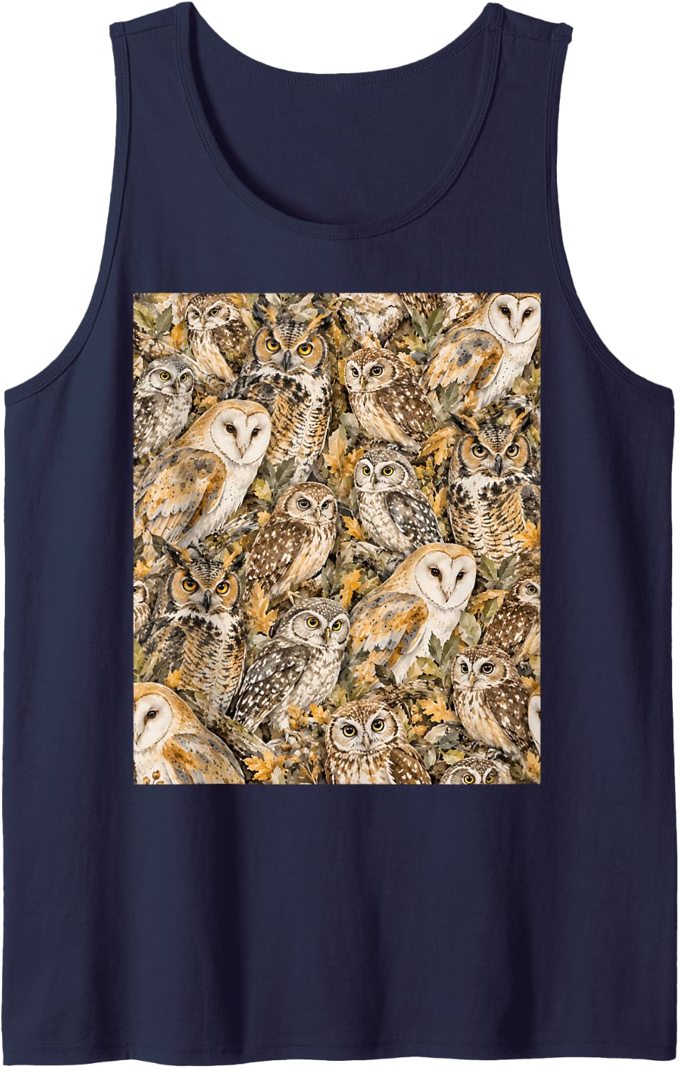 Owls Forest Bird Wildlife Pattern Men Women Kids Birthday Sleeveless Tank Top - Navy Blue