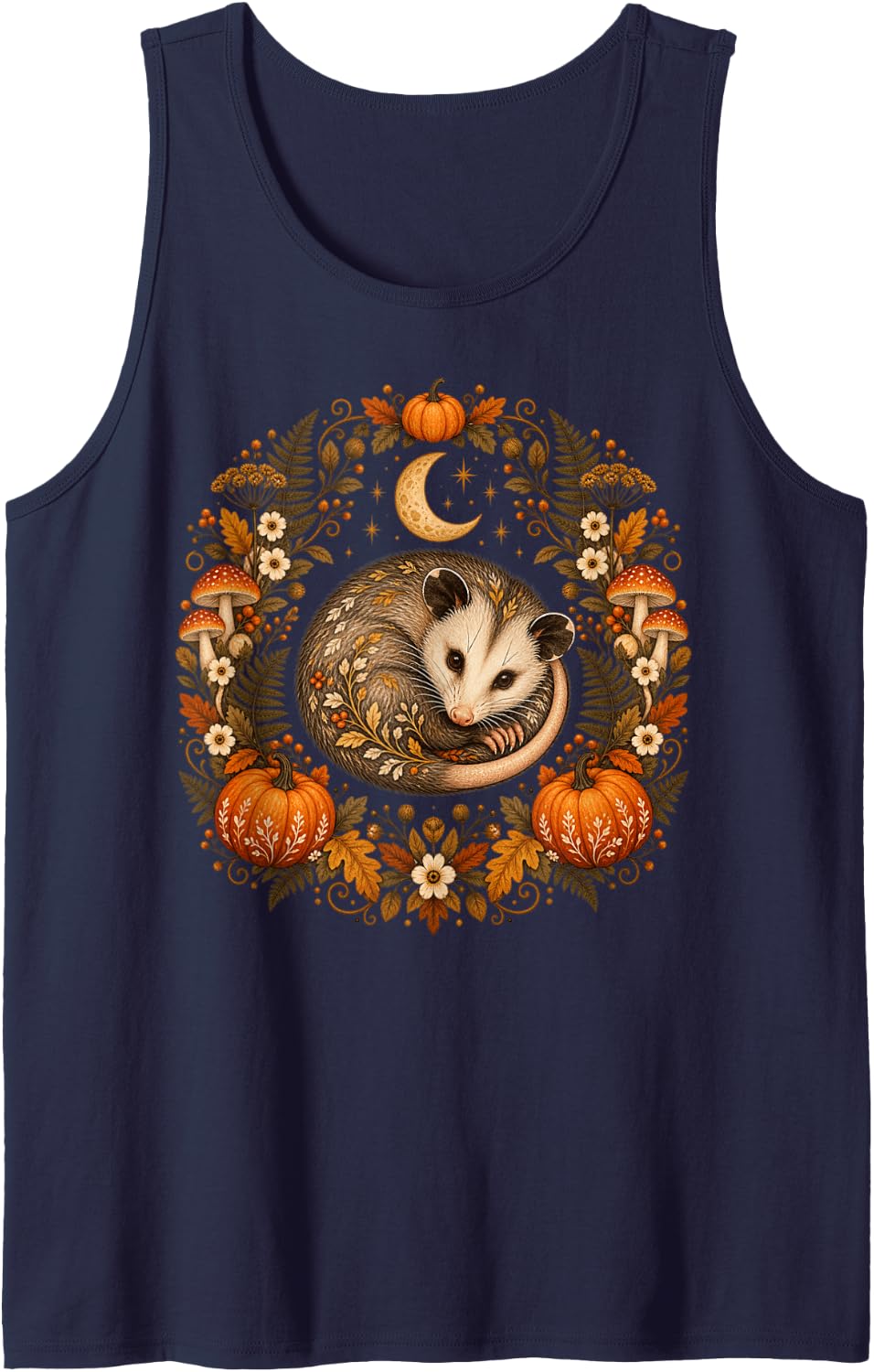 Halloween Garden Moon Cute Spooky Opossum Sleeveless Tank Top - Navy Blue