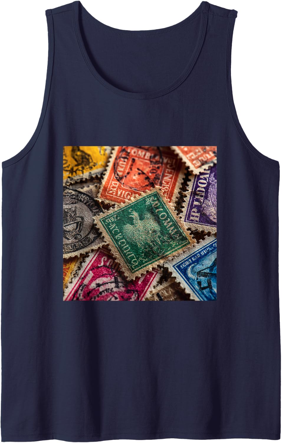 Vintage Postage Stamps Collection Philately Collector Tank Top - Navy Blue