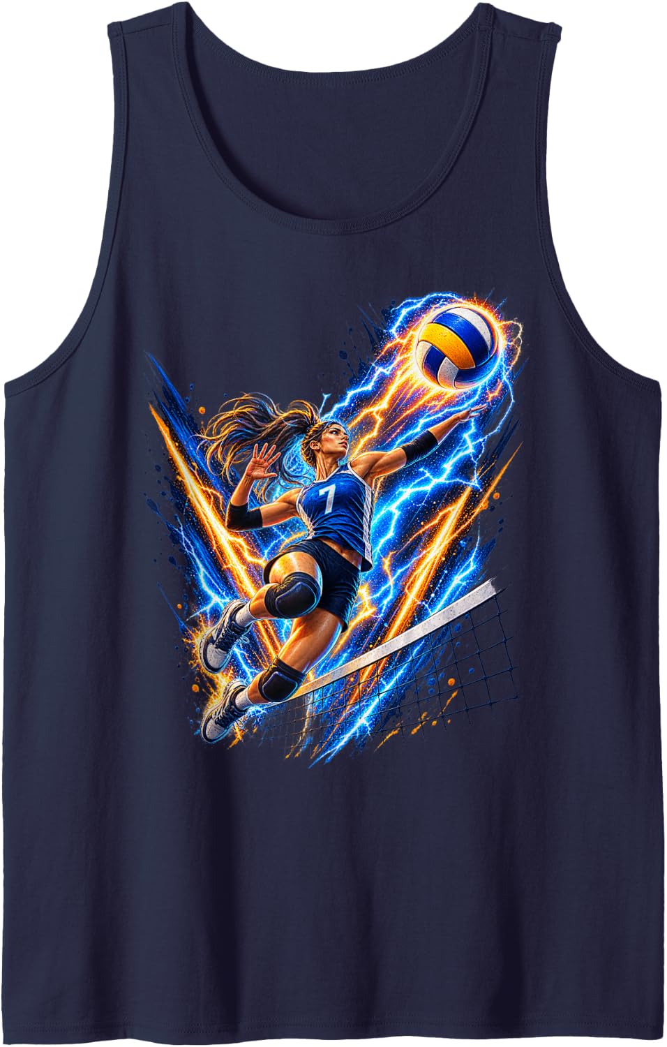 Volleyball Design Volleyball Player and Volleyball Sleeveless Tank Top - Navy Blue