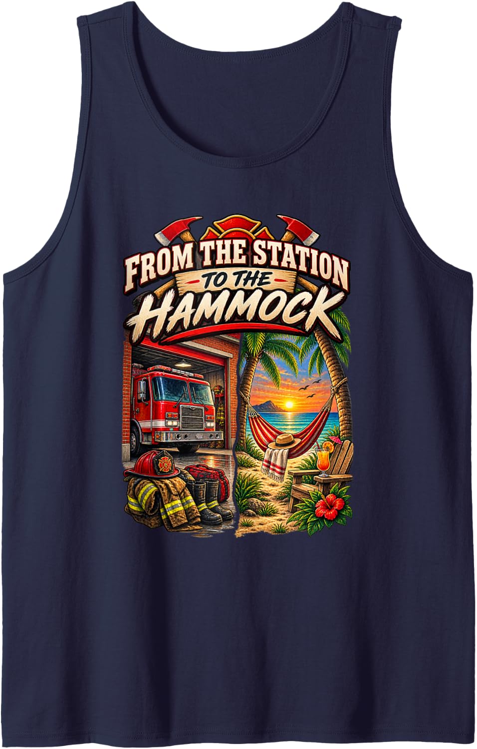 Officially Retired Firefighter Fireman Shirt Sleeveless Tank Top - Navy Blue
