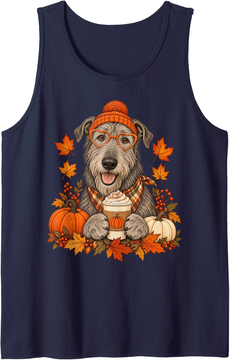 Irish Wolfhound Fall Autumn Season Pumpkin Spice Dog Sleeveless Tank Top - Navy Blue