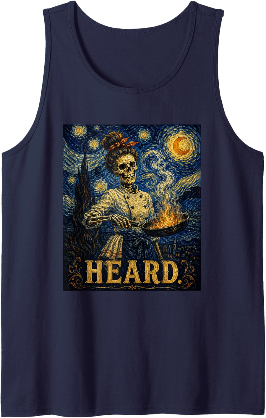 Heard Skeleton Sous Chef Restaurant Kitchen Crew Humor Sleeveless Tank Top - Navy Blue