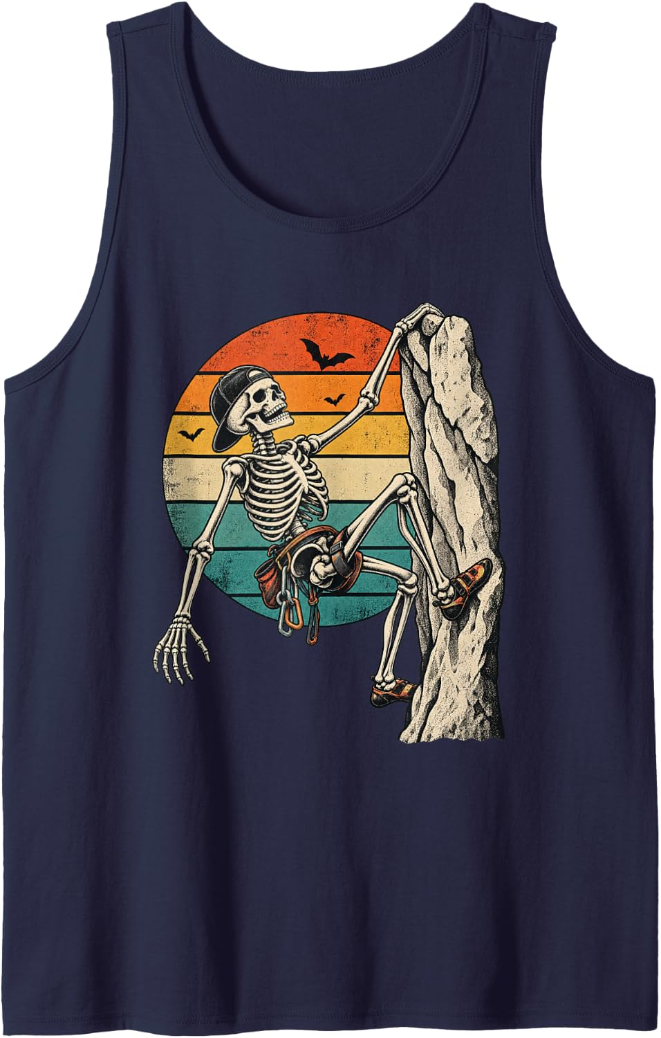 Vintage Halloween Rock Climber Funny Skeleton Climbing Sleeveless Tank Top - Navy Blue
