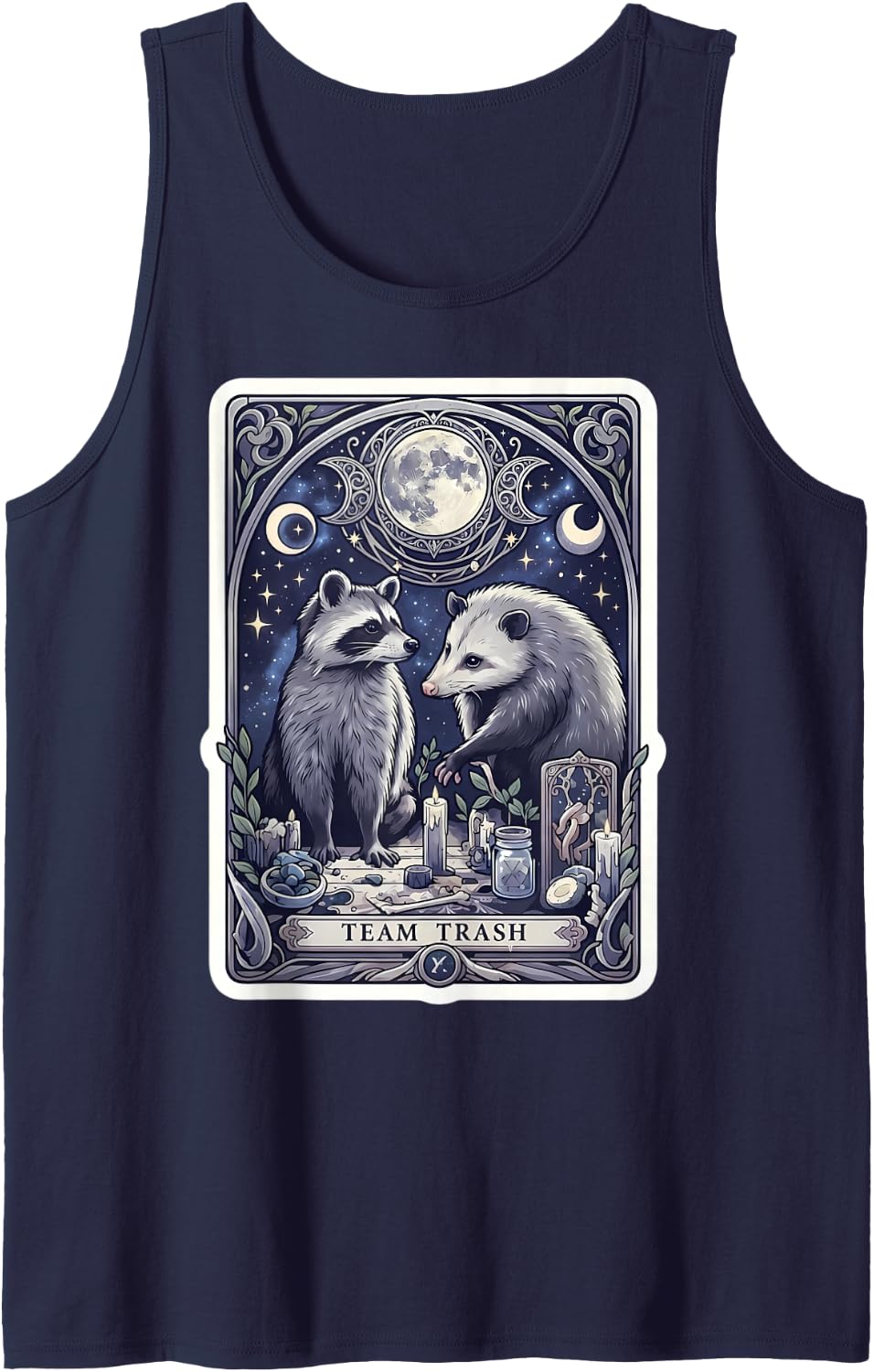 Team Trash Card Opossum Goth Possum Racoon Gothic Art Funny Sleeveless Tank Top - Navy Blue