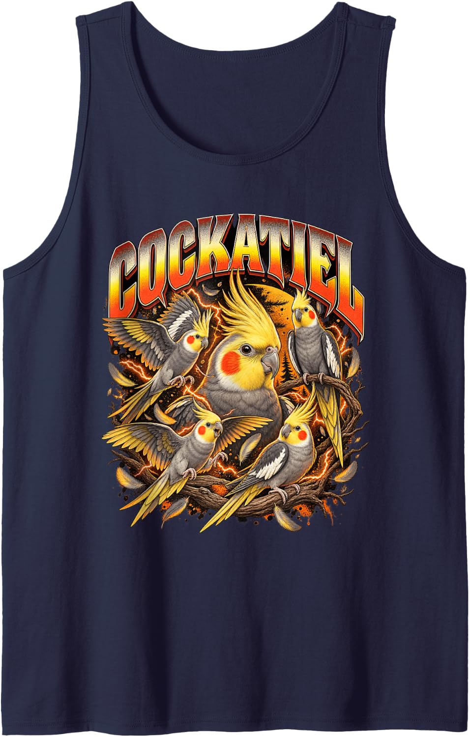 Cockatiel Parrot Bird Lover Vintage Rock Sleeveless Tank Top - Navy Blue