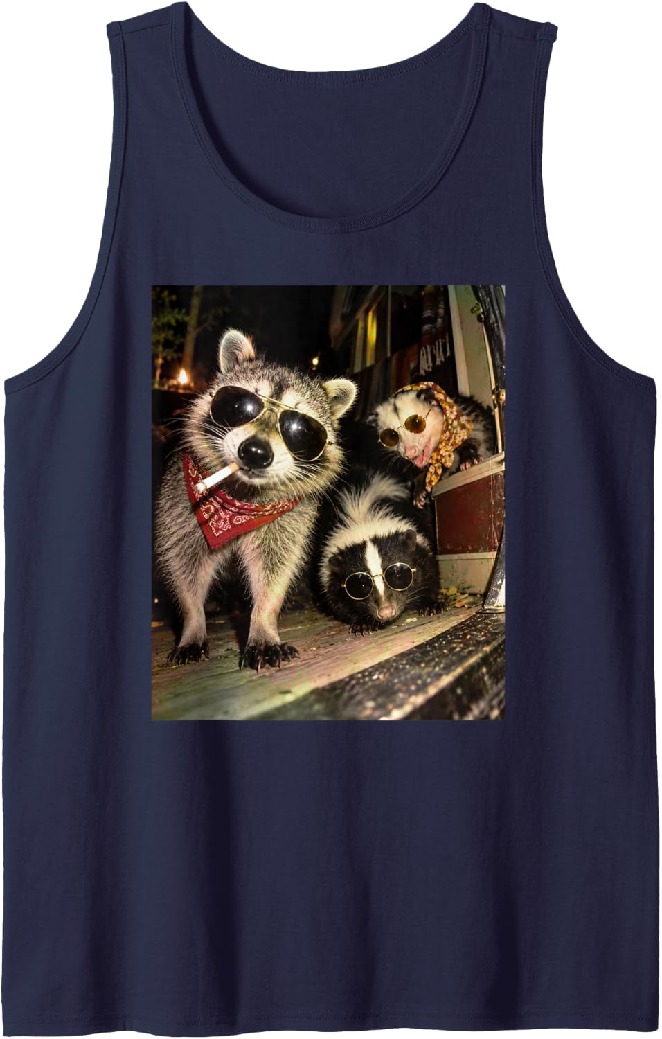 Trash Panda Night Crew Raccoon Opossum Skunk Retro Funny Sleeveless Tank Top - Navy Blue