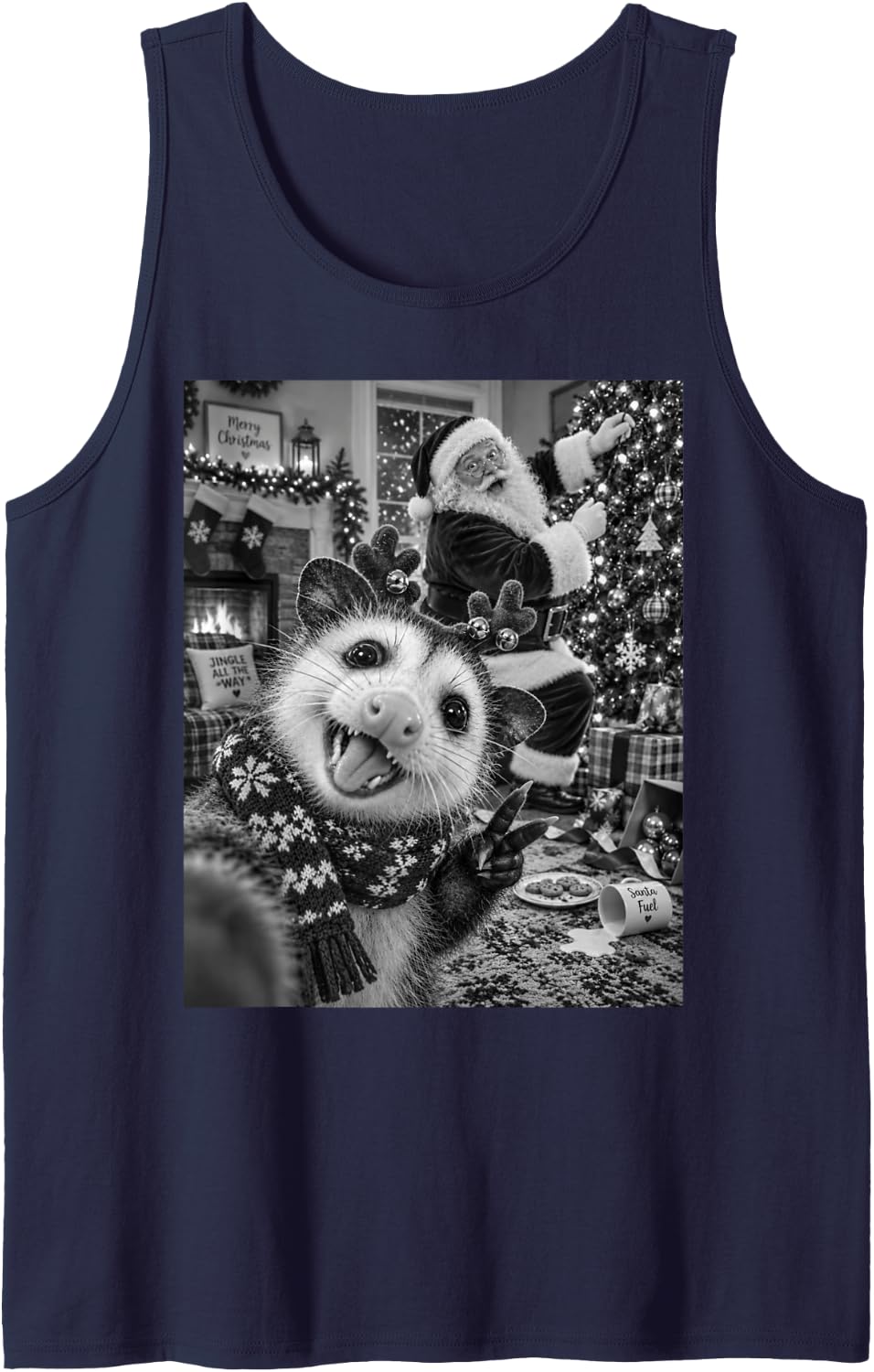 Opossum Selfie Possum Christmas Santa Sleeveless Tank Top - Navy Blue
