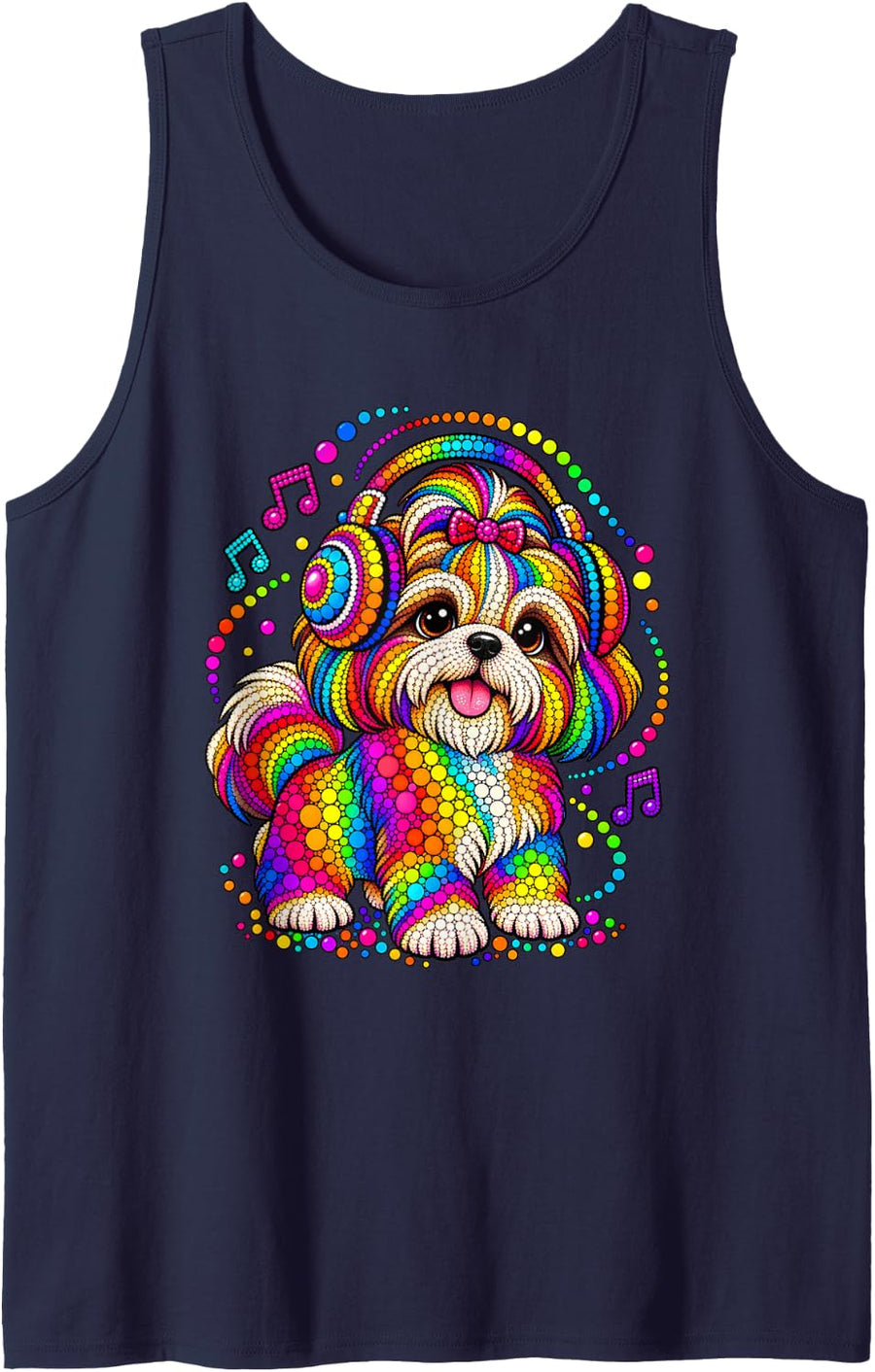 Funny Shih Tzu Dots Art Animal Lovers Boys Girls Students Sleeveless Tank Top - Navy Blue