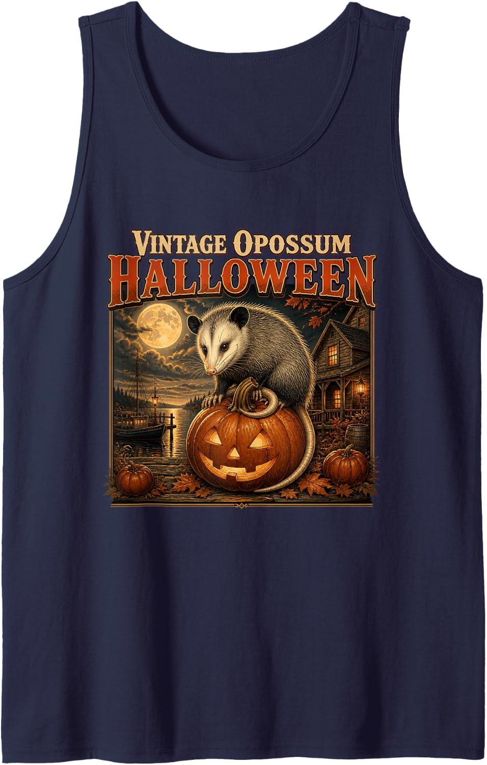Vintage Opossum Halloween Funny Opossum Possum Lover Sleeveless Tank Top - Navy Blue