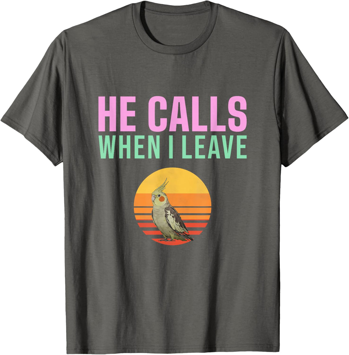 He Calls When I Leave Bird Pet Gift for Cockatiel Fans T-Shirt - Asphalt Grey