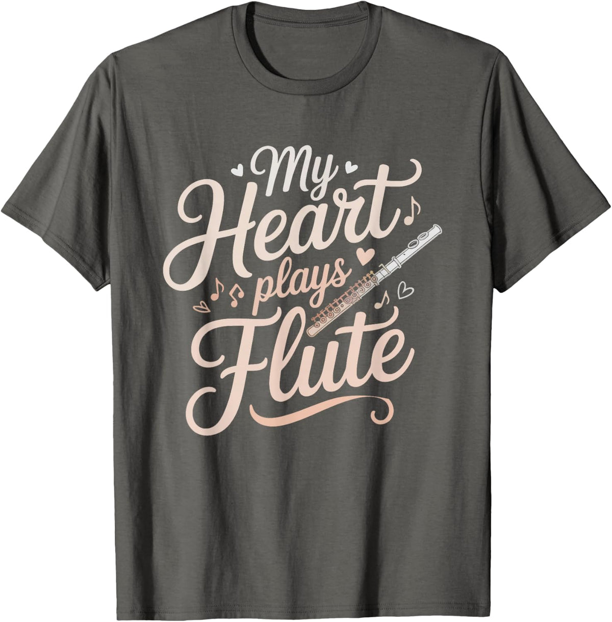 Flute Mom Heart Marching Band Musician Daughter Love Flutist T-Shirt - Asphalt Grey