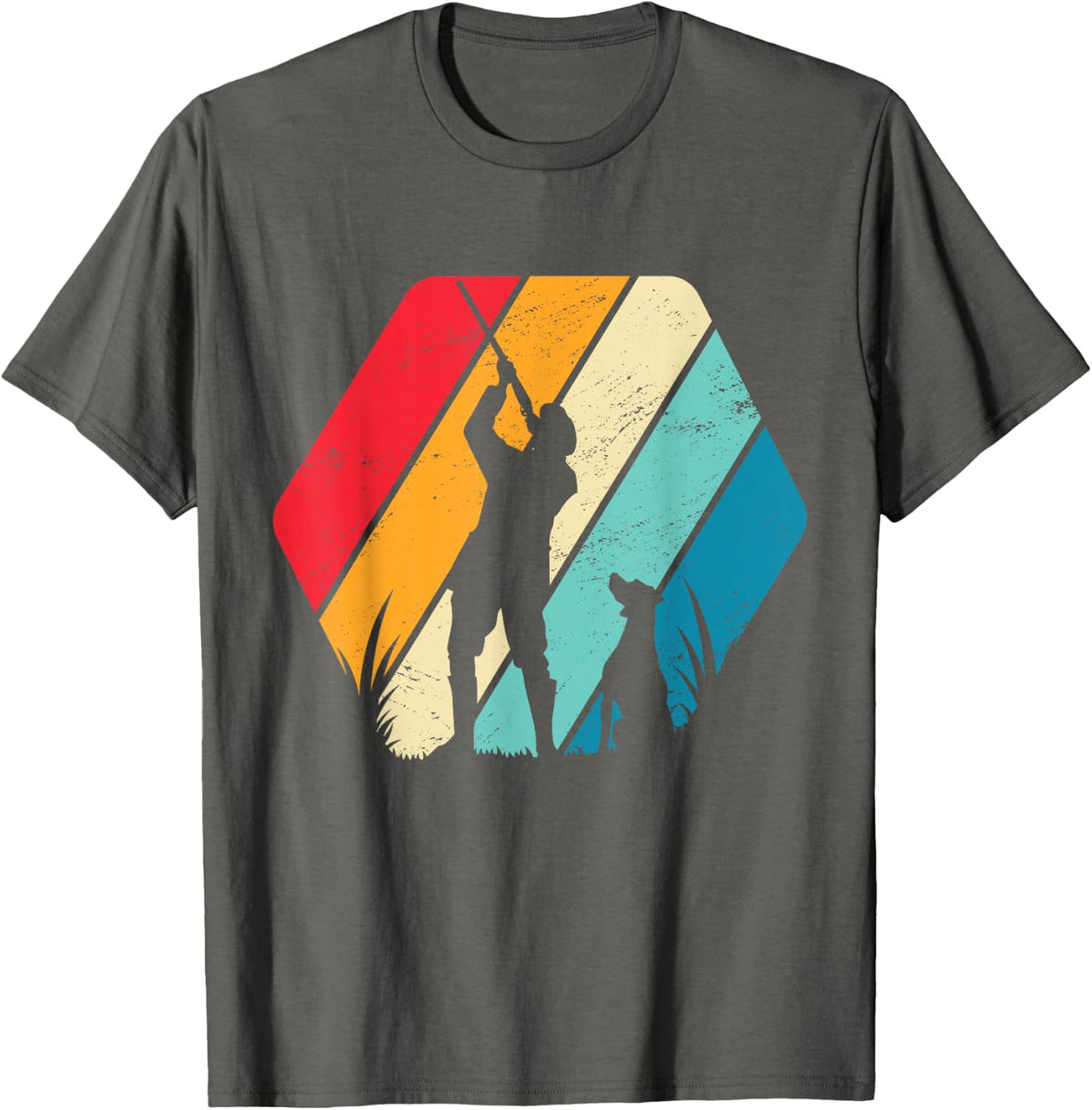 Retro Duck Hunter Hunting Dog Vintage Sunset T-Shirt - Asphalt Grey