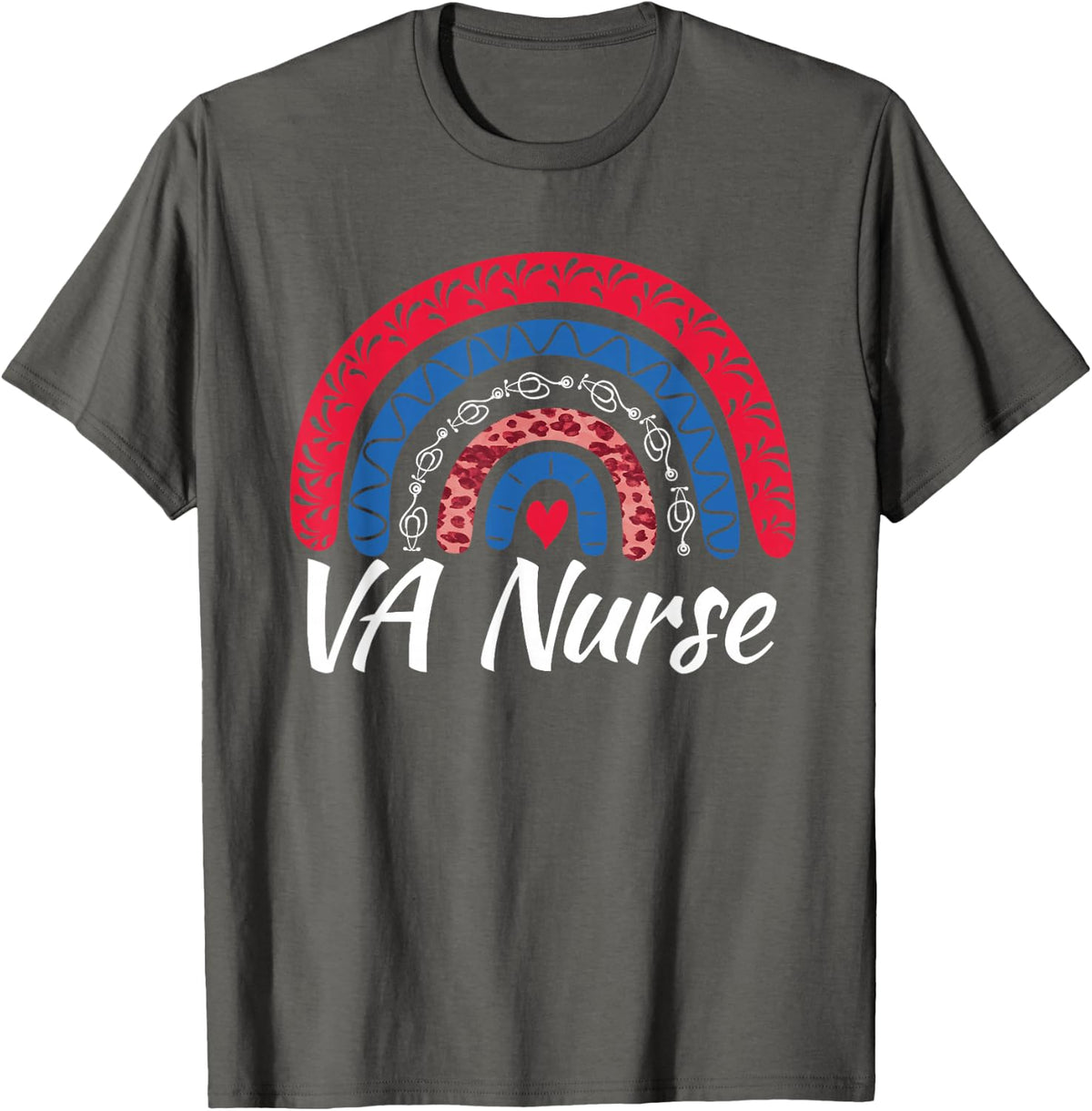 Cute Rainbow Leopard VA Nurse Veteran RN Nursing Medical T-Shirt - Asphalt Grey