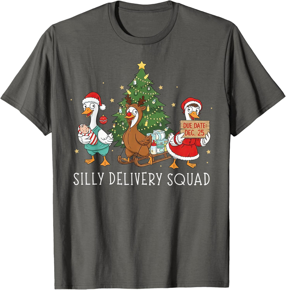 Labor and Delivery Nurse Silly Goose Christmas L&D Squad T-Shirt - Asphalt Grey