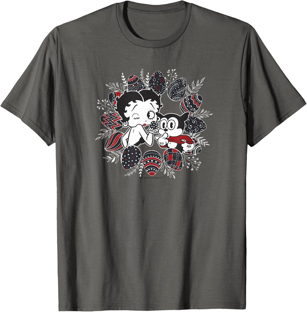 Betty Boop Easter Egg Hunt With Bimbo Vintage Portrait T-Shirt - Asphalt Grey