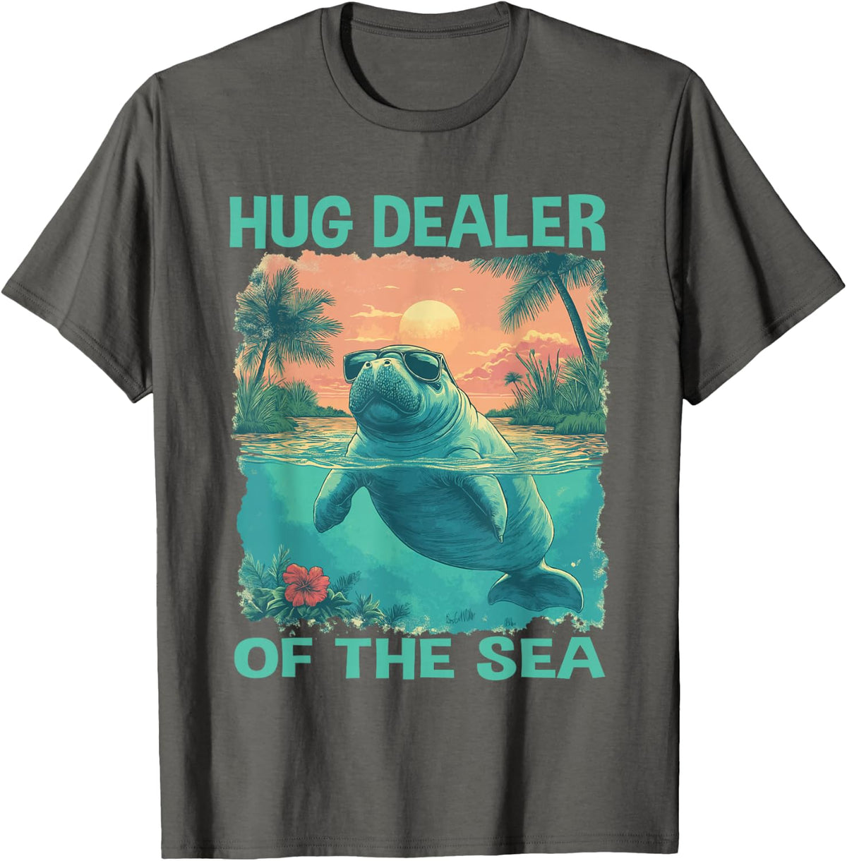 Ocean Animal Sea Hug Dealer Cool Florida Manatee T-Shirt - Asphalt Grey