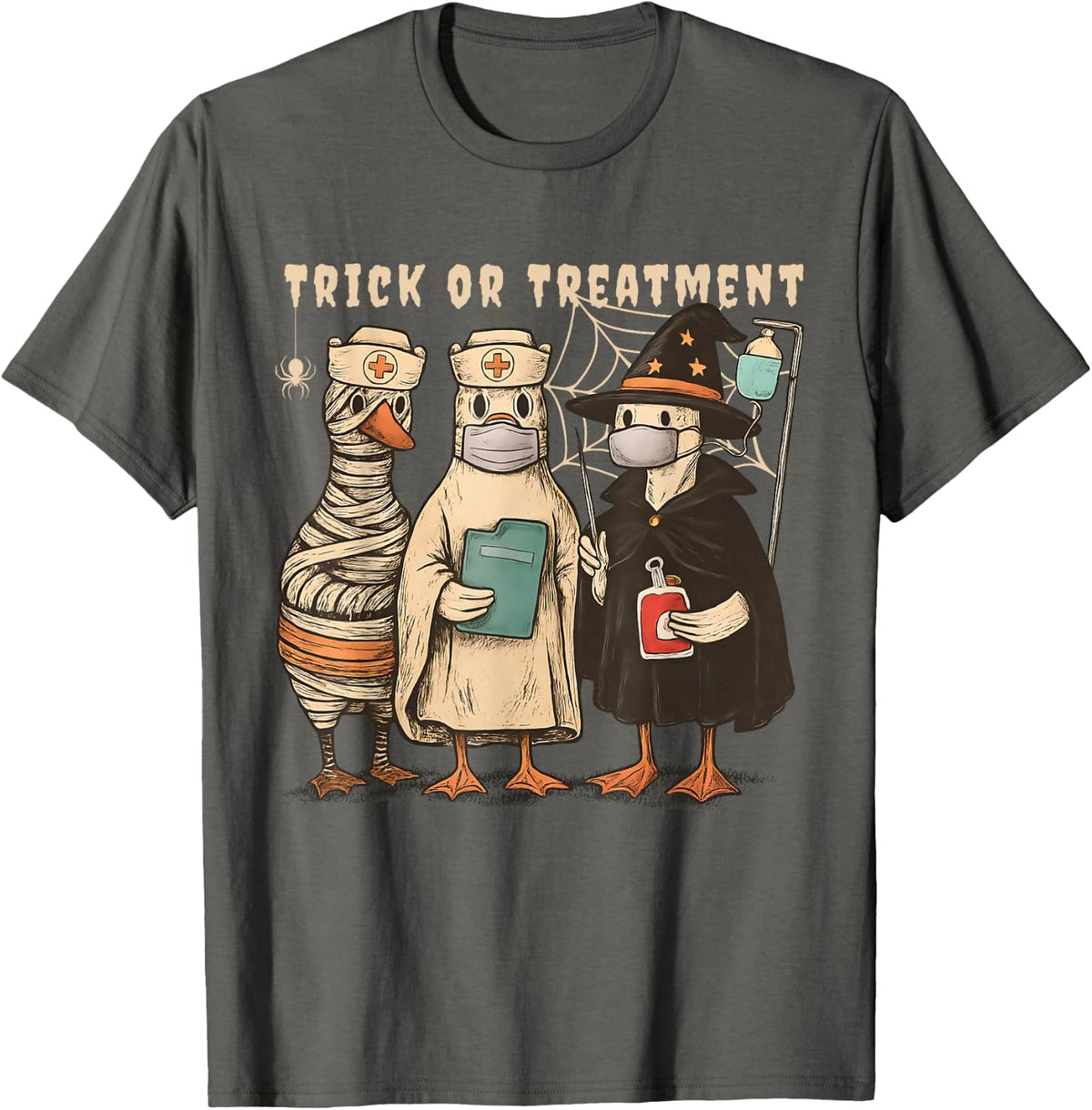 Retro Halloween Registered Nurse Ghost Witch Spooky Season T-Shirt - Asphalt Grey