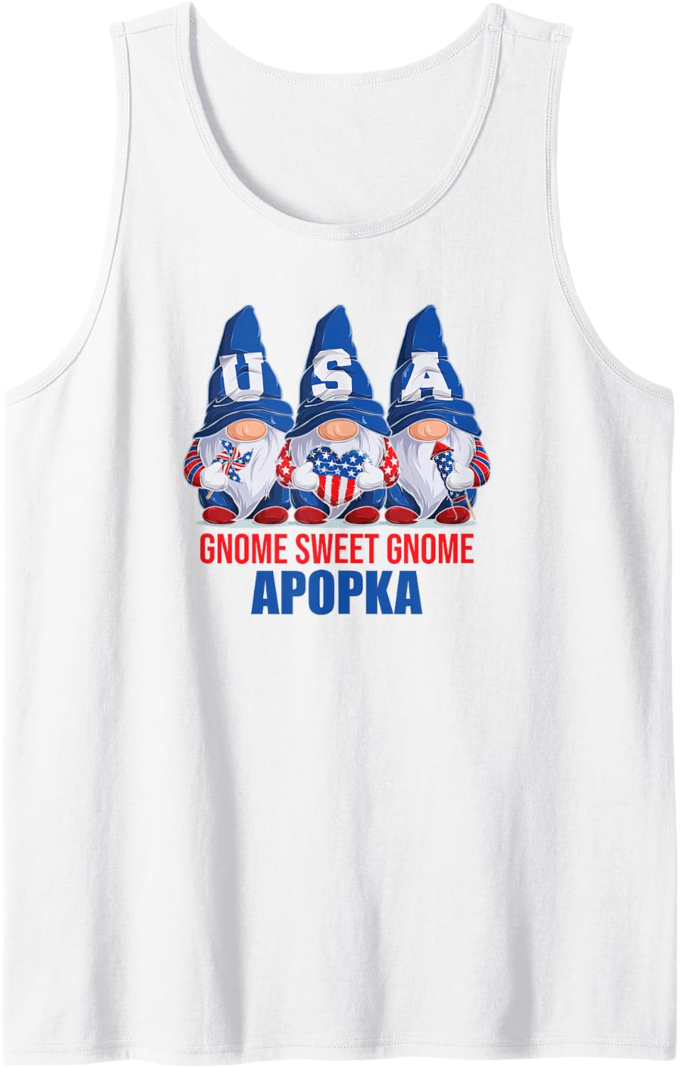 Apopka Florida Gnome Sweet Gnome American Flag Gnomes Sleeveless Tank Top - White