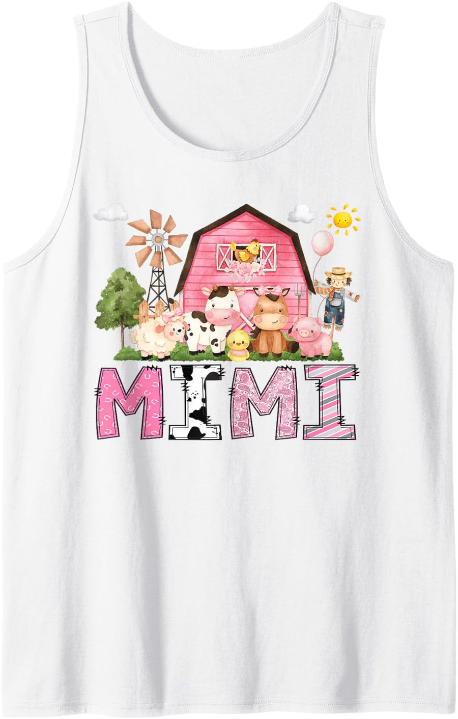 Mimi Pink Farm Cow Lover Birthday Girl Party Matching Sleeveless Tank Top - White