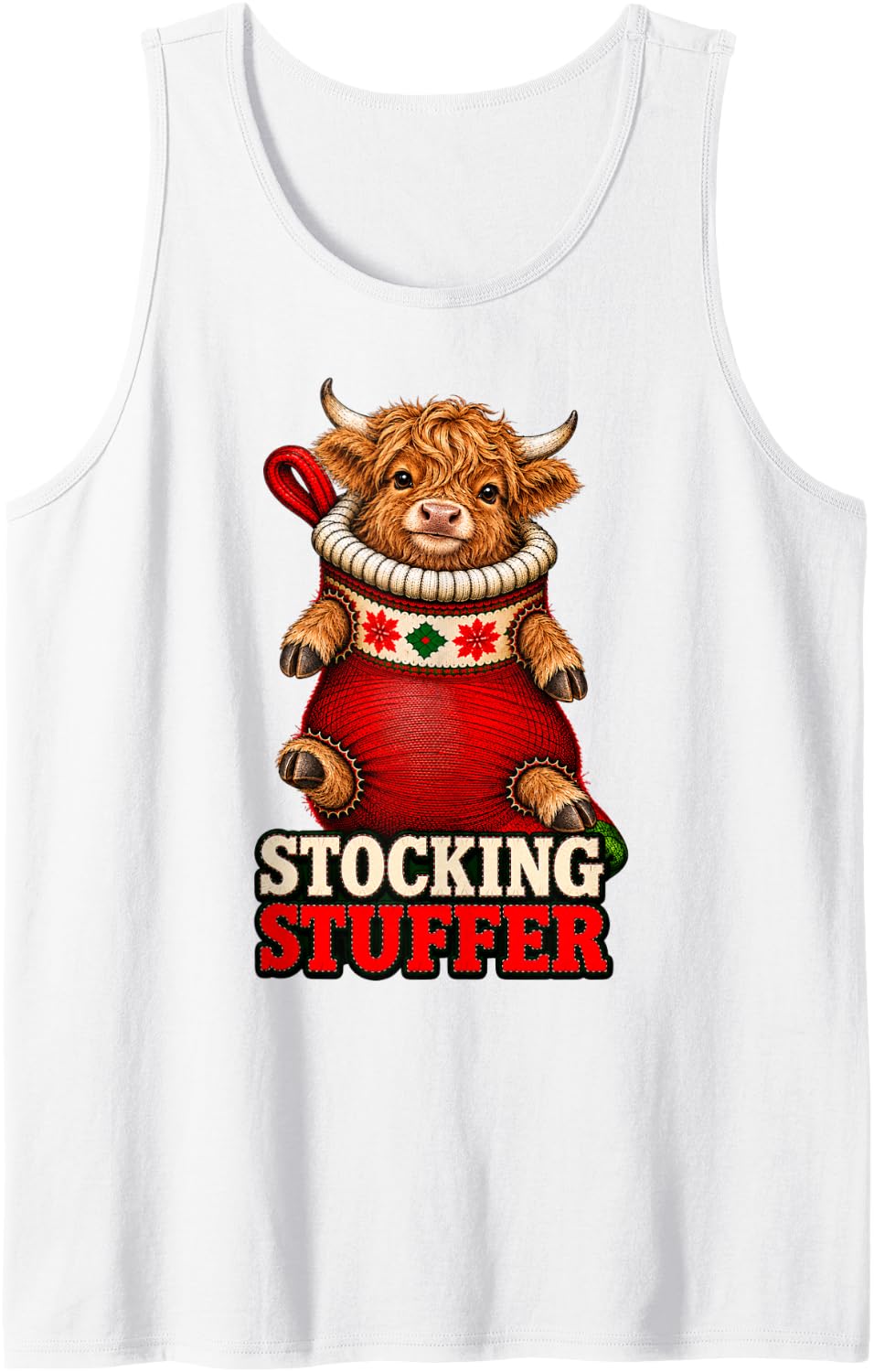 Highland Cow Calf Christmas Stocking Stuffer Sleeveless Tank Top - White