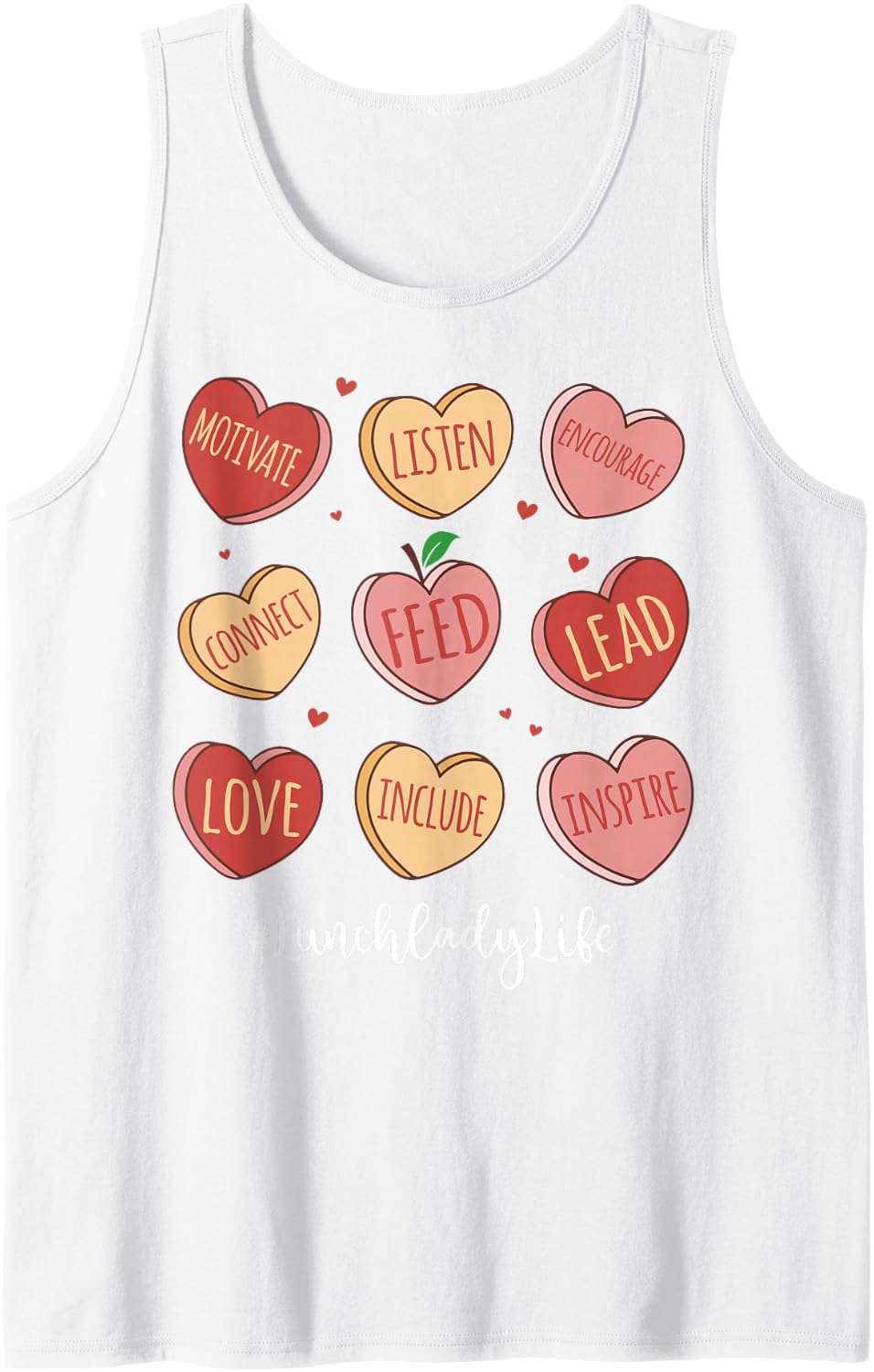 Retro Hearts Lunch Lady Life Funny Valentines Day Sleeveless Tank Top - White