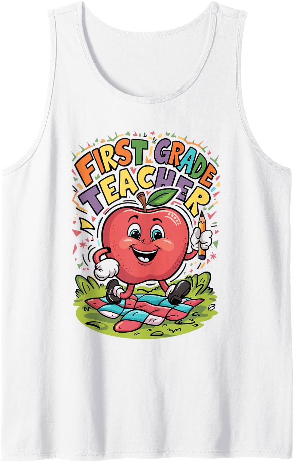 First Grade Teacher Apple Cute Sleeveless Tank Top - White