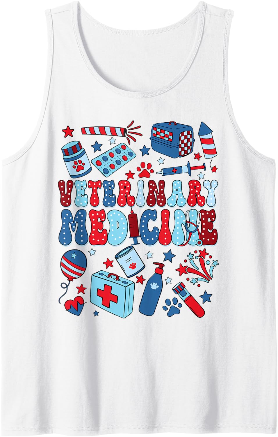 Veterinary Medicine Independence Day Patriotic Vet Tech Sleeveless Tank Top - White