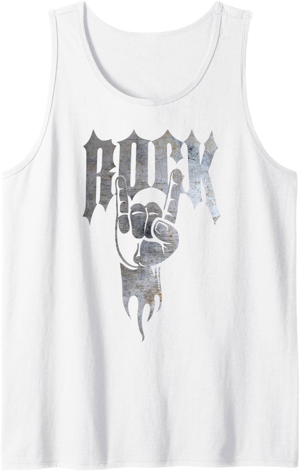 Distressed Metal 80's Rocker Tank Top - White