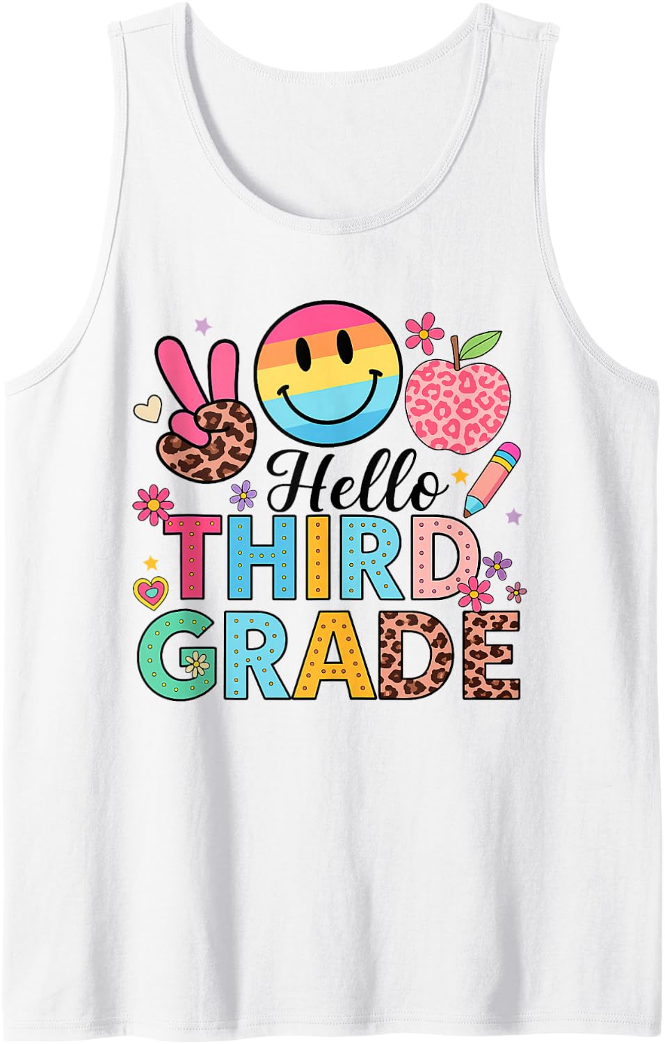 Hello Boy Girl Teacher Back to School 3rd Grade Sleeveless Tank Top - White