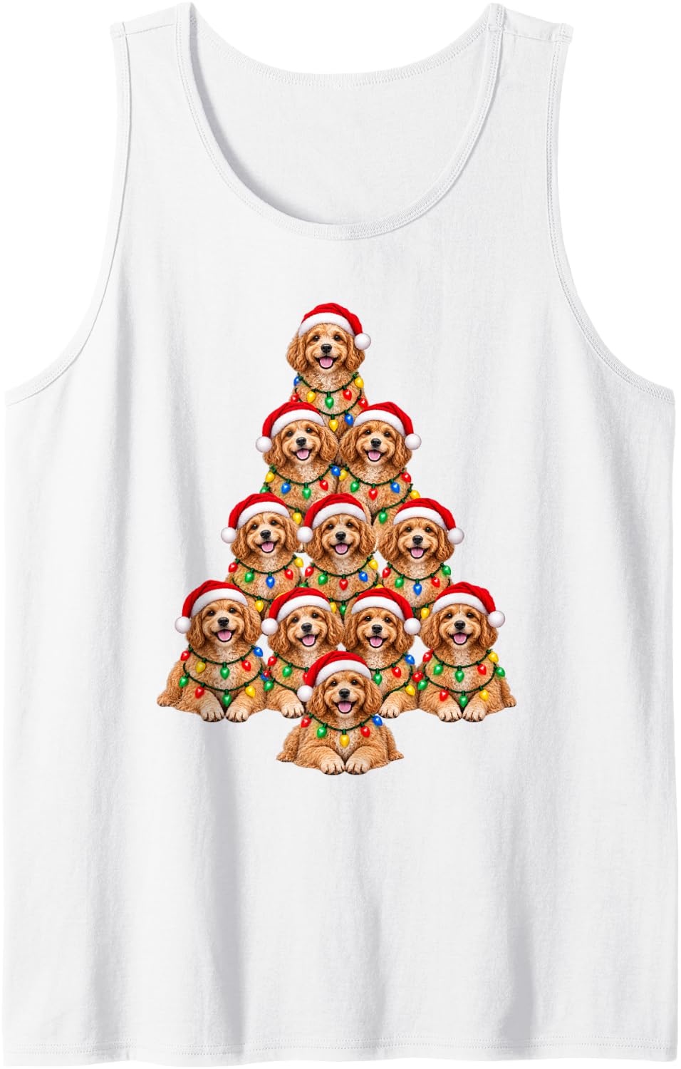Cavapoo Dog Christmas Tree Santa Hat Pet Dogs Lover Xmas Sleeveless Tank Top - White