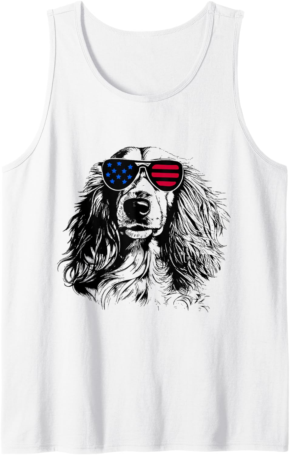 Long Haired Dachshund Dog 4th July America USA Flag Tank Top - White