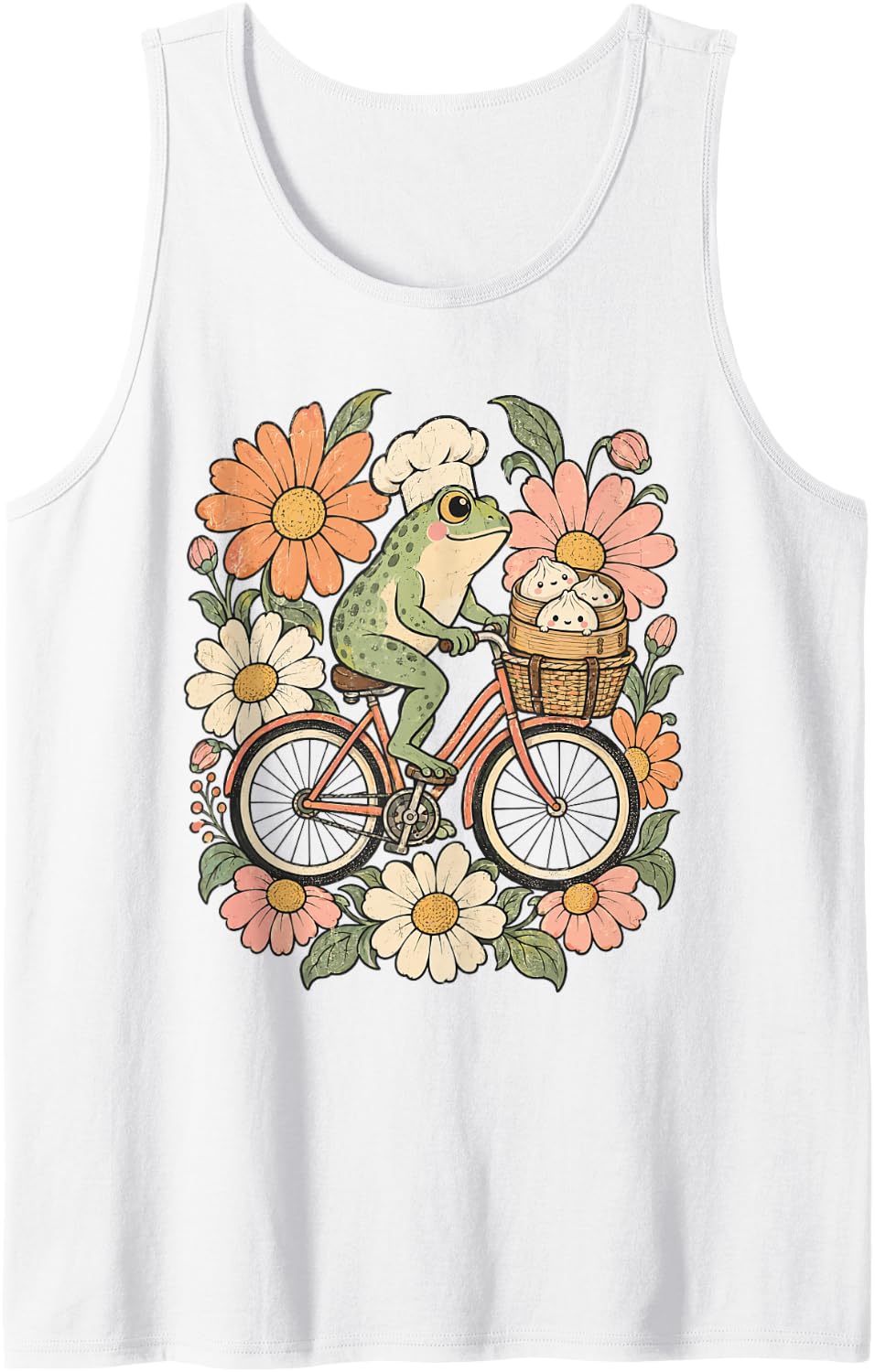 Frog Squishy Dumpling Dim Sum Chef Retro Sleeveless Tank Top - White