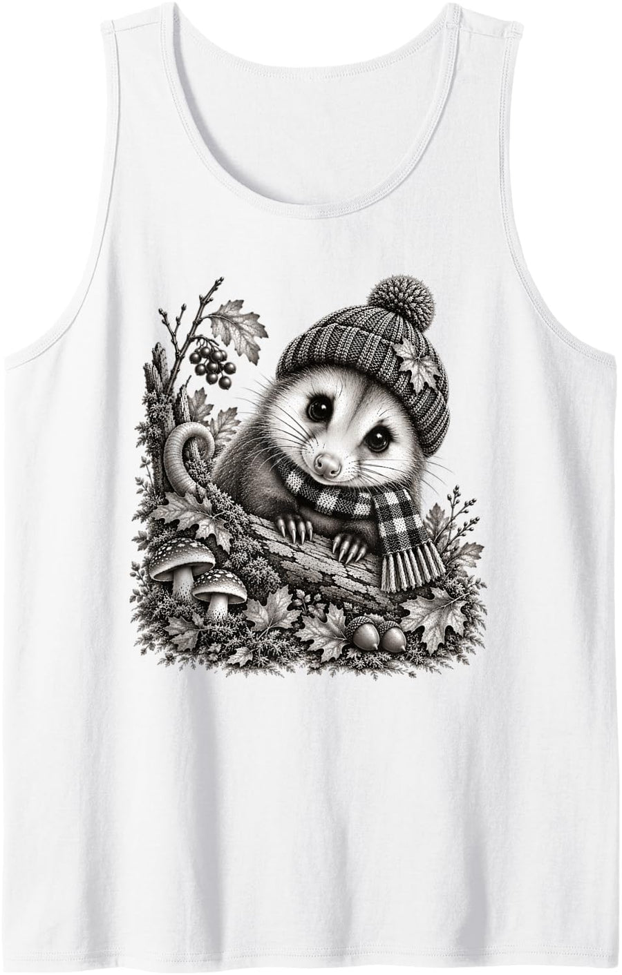 Cute Opossum Autumn Fall Outfit Forest Animals Funny Possum Sleeveless Tank Top - White