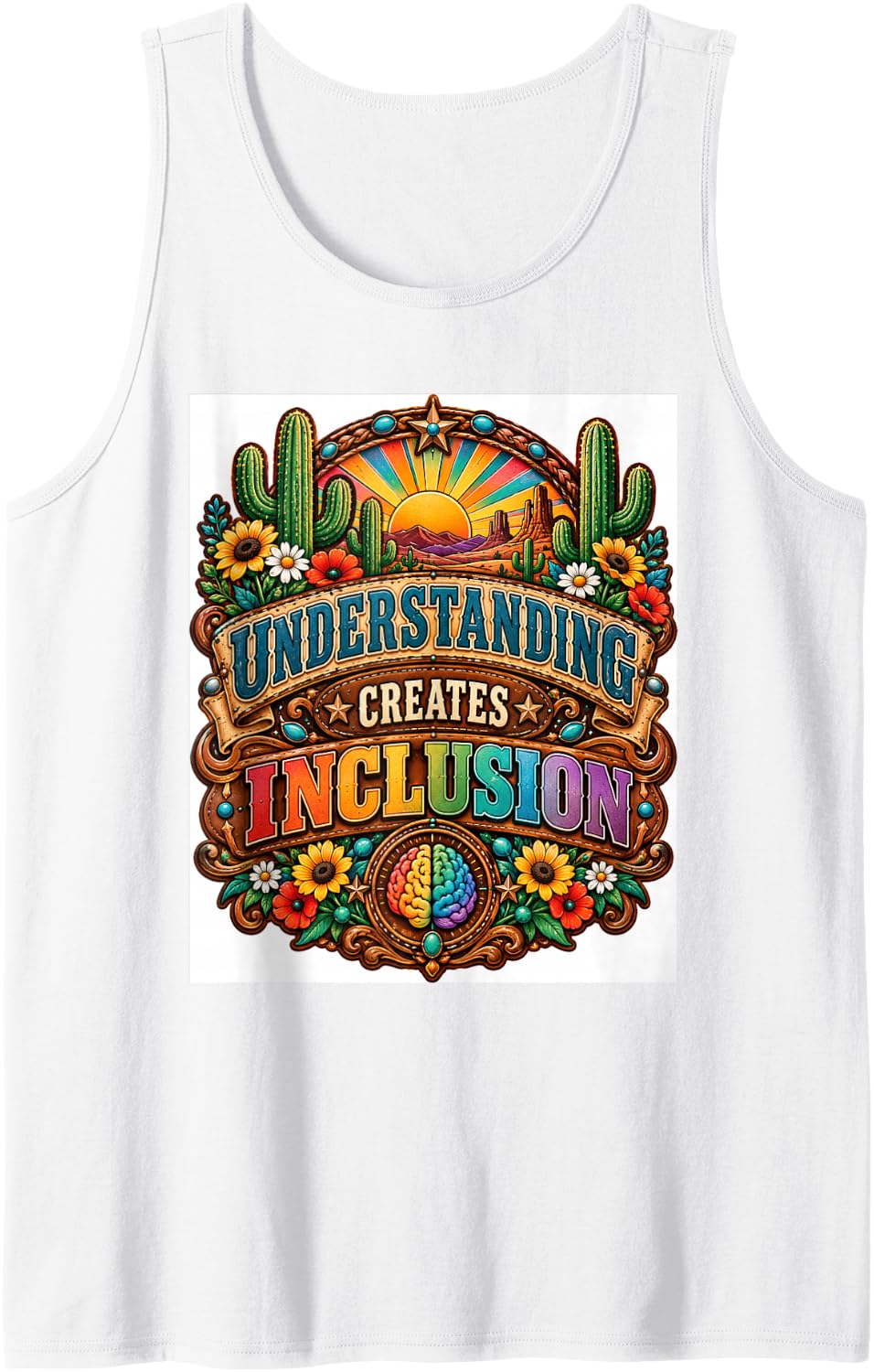 Southwestern Understanding Creates Inclusion Neurodiversity Sleeveless Tank Top - White