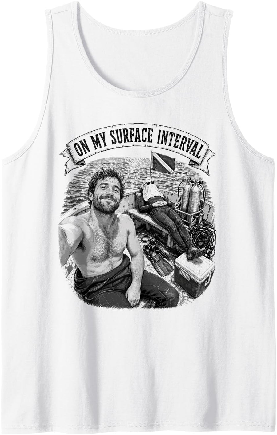 On My Surface Interval Diving Diver Funny Sleeveless Tank Top - White